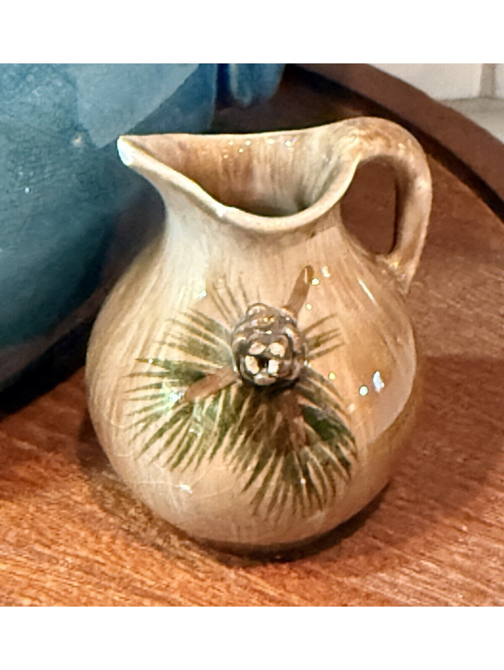 Pinecone Pattern Ceramic Mini Creamer Pitcher or toothpick holder